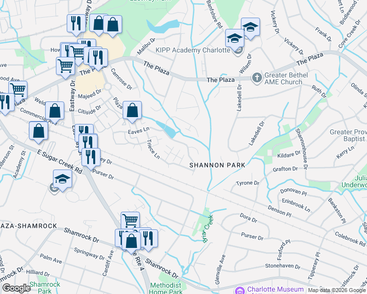 map of restaurants, bars, coffee shops, grocery stores, and more near in Charlotte