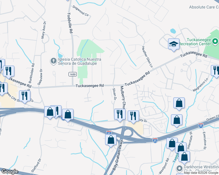 map of restaurants, bars, coffee shops, grocery stores, and more near 5811 Tuckaseegee Road in Charlotte