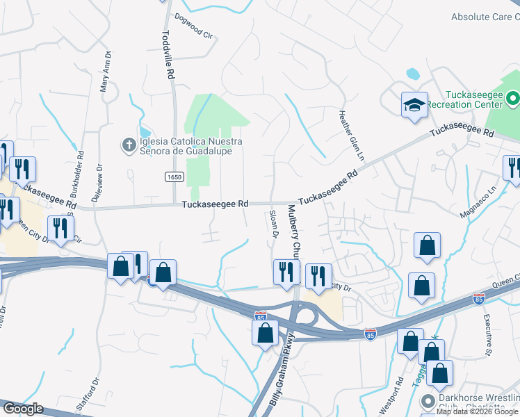 map of restaurants, bars, coffee shops, grocery stores, and more near 5811 Tuckaseegee Road in Charlotte