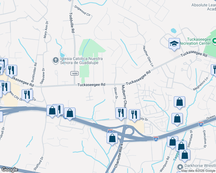 map of restaurants, bars, coffee shops, grocery stores, and more near 5811 Tuckaseegee Road in Charlotte