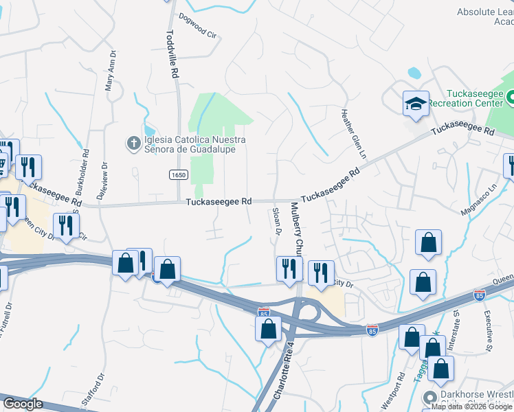 map of restaurants, bars, coffee shops, grocery stores, and more near 5811 Tuckaseegee Road in Charlotte