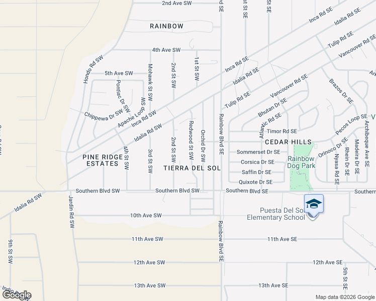 map of restaurants, bars, coffee shops, grocery stores, and more near 146 Oakwood Court Southwest in Rio Rancho