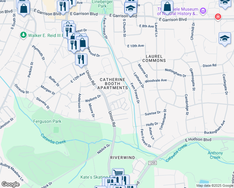 map of restaurants, bars, coffee shops, grocery stores, and more near 1510 Union Road in Gastonia