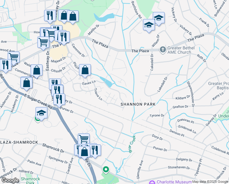 map of restaurants, bars, coffee shops, grocery stores, and more near 1134 Phil O'Neil Drive in Charlotte