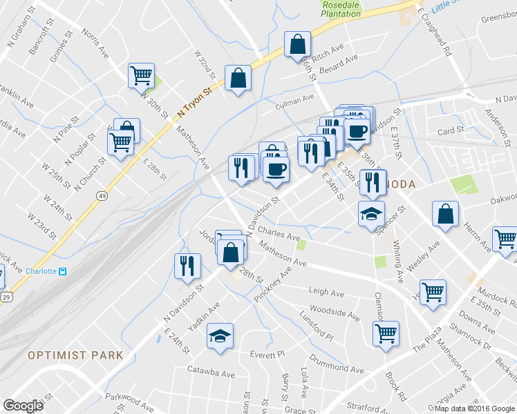 map of restaurants, bars, coffee shops, grocery stores, and more near in Charlotte