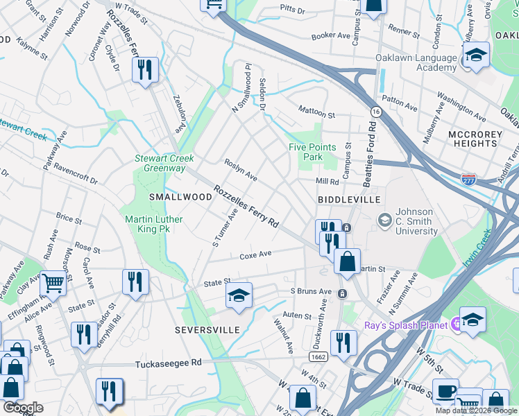 map of restaurants, bars, coffee shops, grocery stores, and more near in Charlotte