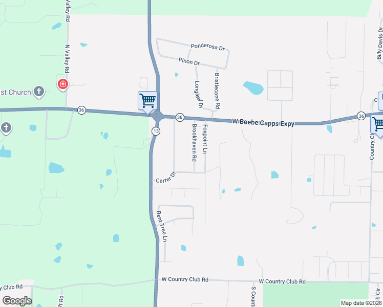 map of restaurants, bars, coffee shops, grocery stores, and more near 128 Brookhaven Road in Searcy