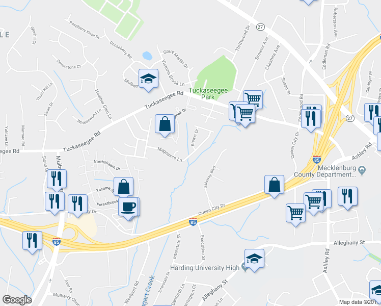 map of restaurants, bars, coffee shops, grocery stores, and more near 4912 Magnasco Lane in Charlotte