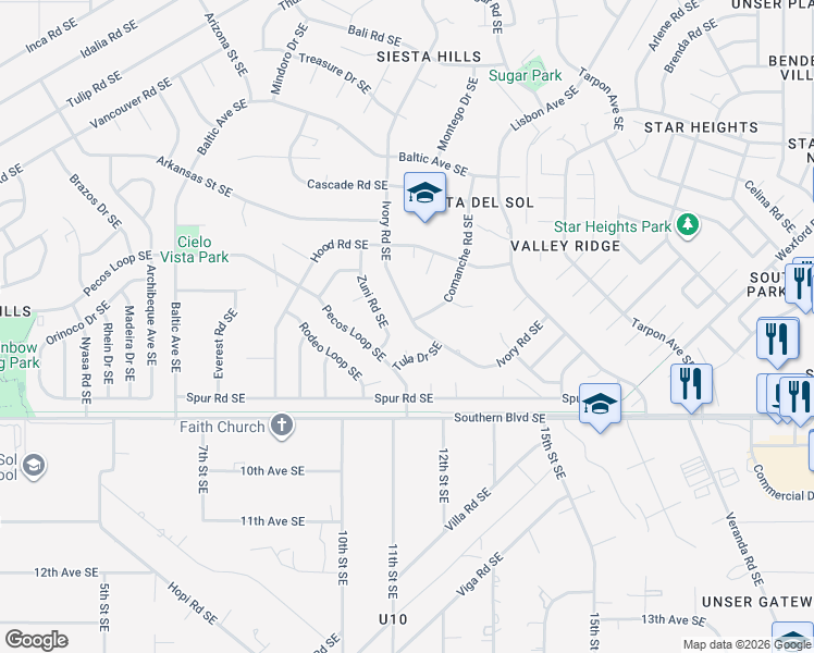 map of restaurants, bars, coffee shops, grocery stores, and more near 855 Tula Court Southeast in Rio Rancho