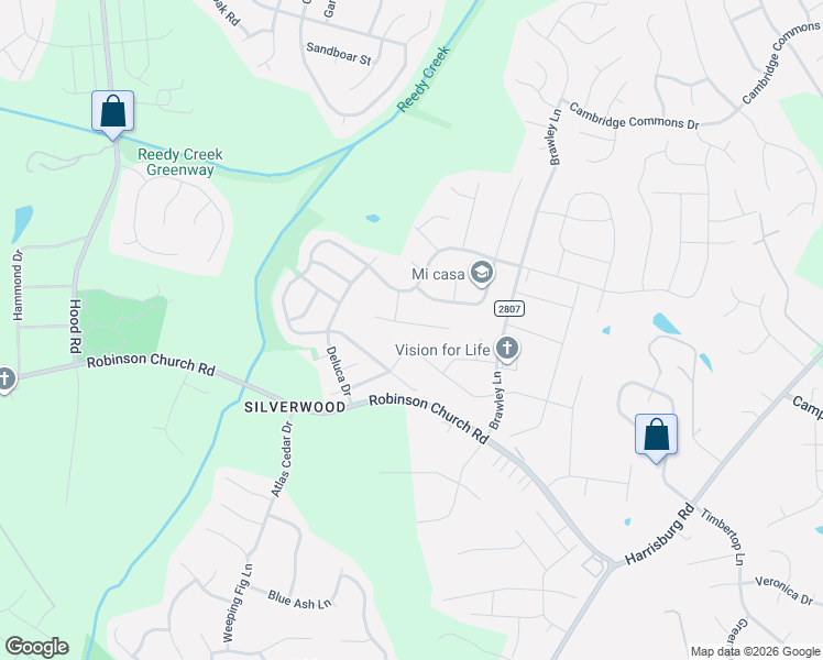 map of restaurants, bars, coffee shops, grocery stores, and more near 9511 Hamel Street in Charlotte