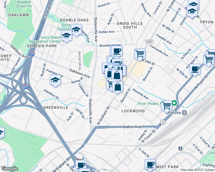 map of restaurants, bars, coffee shops, grocery stores, and more near 110 Razades Way in Charlotte