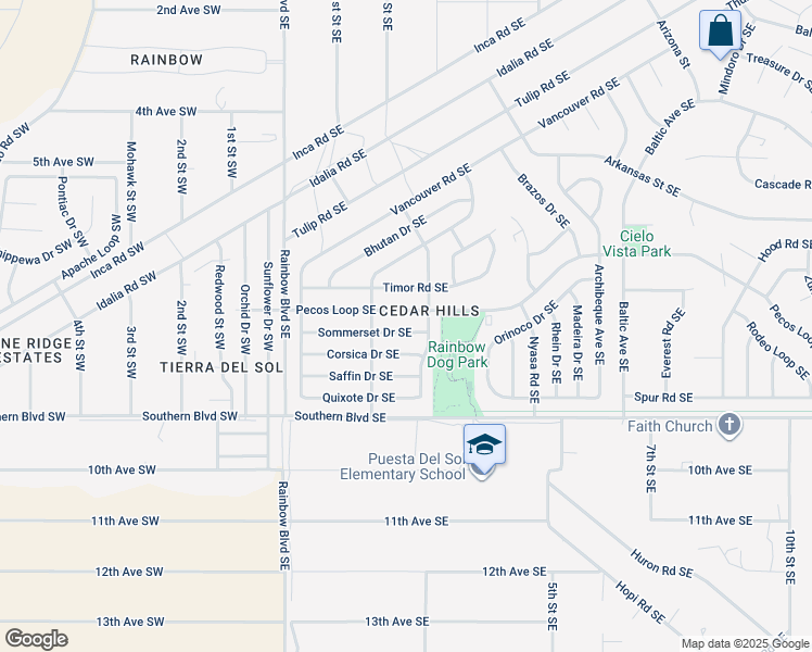 map of restaurants, bars, coffee shops, grocery stores, and more near 252 Sommerset Drive Southeast in Rio Rancho