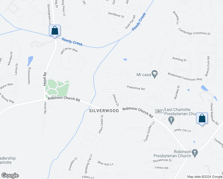 map of restaurants, bars, coffee shops, grocery stores, and more near 9200 Bradstreet Commons Way in Charlotte