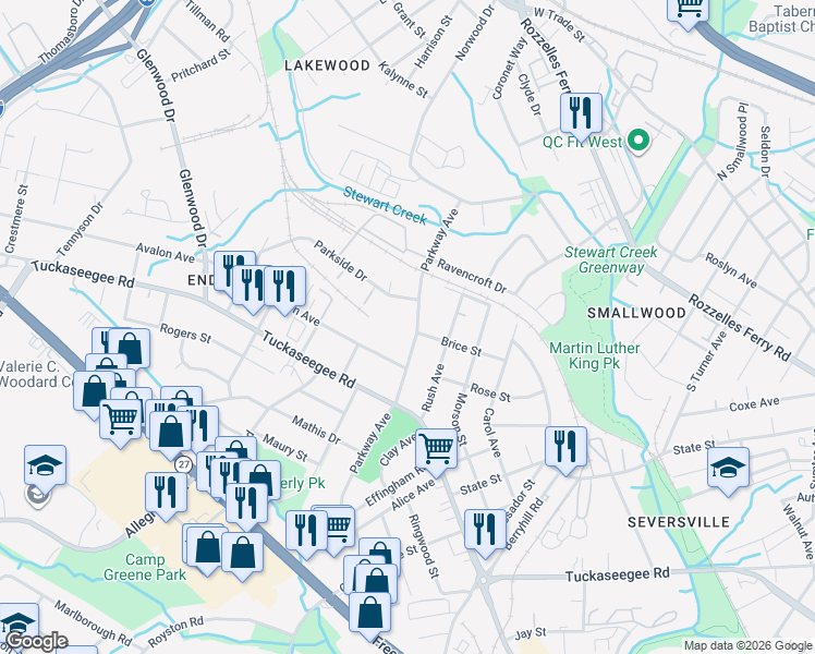 map of restaurants, bars, coffee shops, grocery stores, and more near in Charlotte