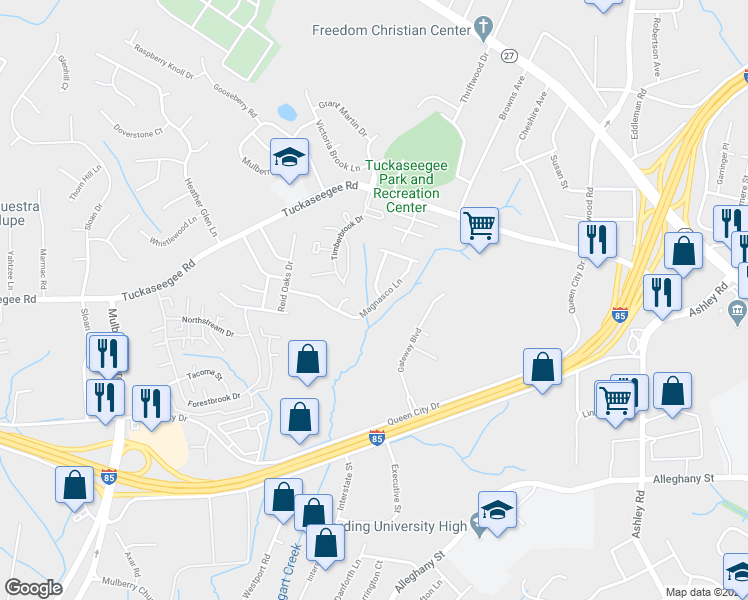 map of restaurants, bars, coffee shops, grocery stores, and more near 4908 Magnasco Lane in Charlotte