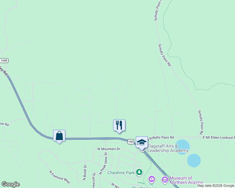 map of restaurants, bars, coffee shops, grocery stores, and more near 5332 Rabbit Road in Flagstaff