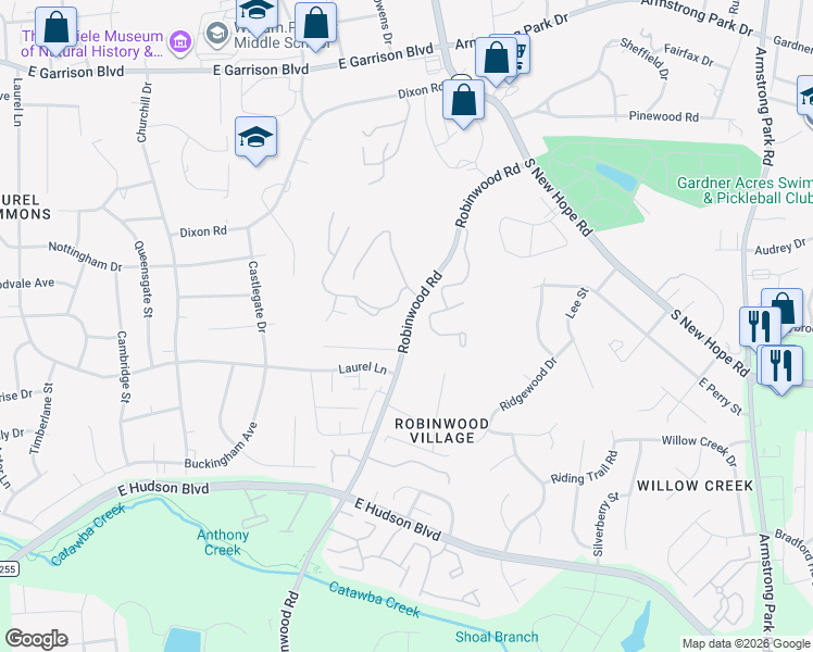 map of restaurants, bars, coffee shops, grocery stores, and more near 1100 Robinwood Road in Gastonia