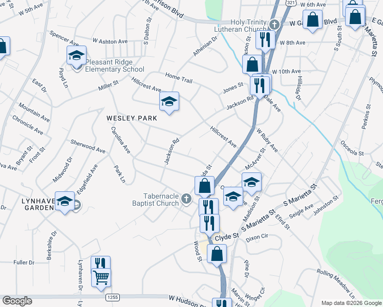 map of restaurants, bars, coffee shops, grocery stores, and more near 623 Townsend Avenue in Gastonia