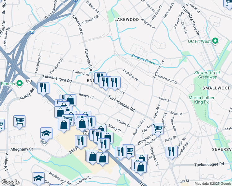 map of restaurants, bars, coffee shops, grocery stores, and more near in Charlotte