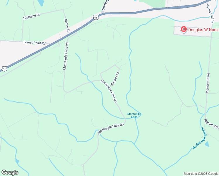 map of restaurants, bars, coffee shops, grocery stores, and more near 17 Rhodes Lane in Monteagle