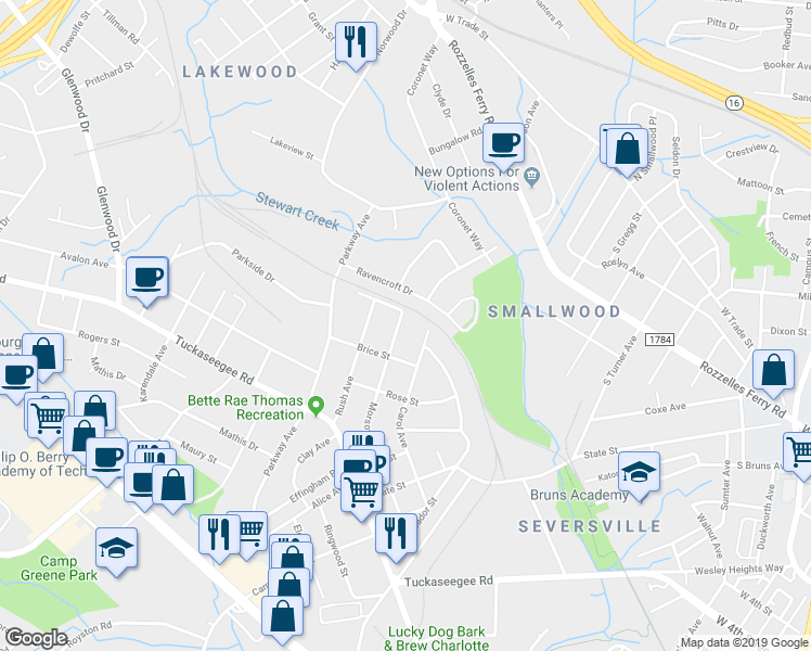map of restaurants, bars, coffee shops, grocery stores, and more near 2815 Ravencroft Drive in Charlotte