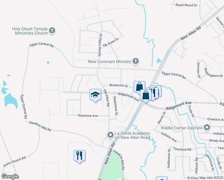 map of restaurants, bars, coffee shops, grocery stores, and more near 3390 Bradcrest Drive in Memphis