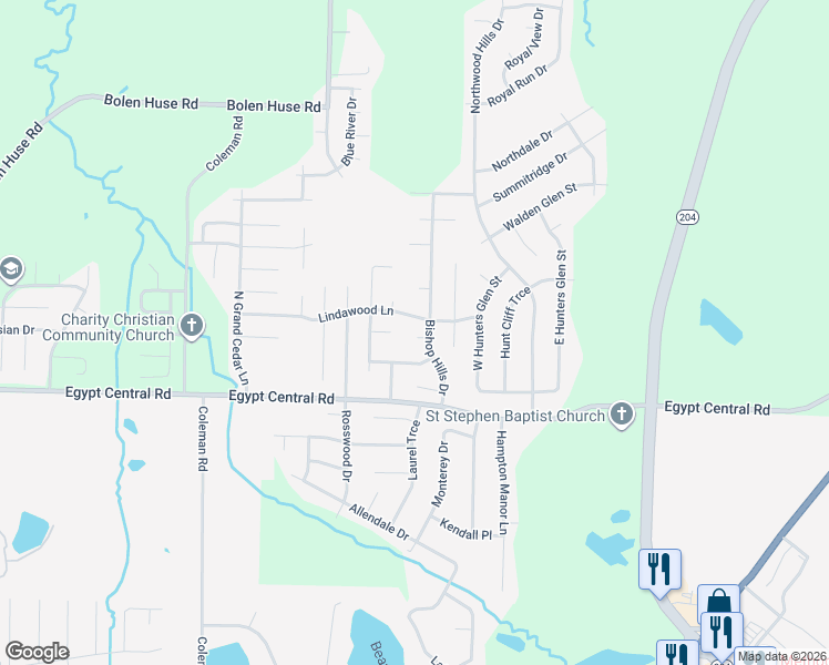 map of restaurants, bars, coffee shops, grocery stores, and more near 4695 Lindawood Lane in Memphis