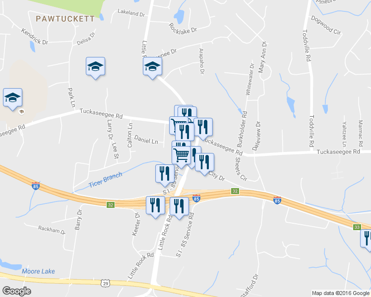 map of restaurants, bars, coffee shops, grocery stores, and more near 2540 Little Rock Road in Charlotte