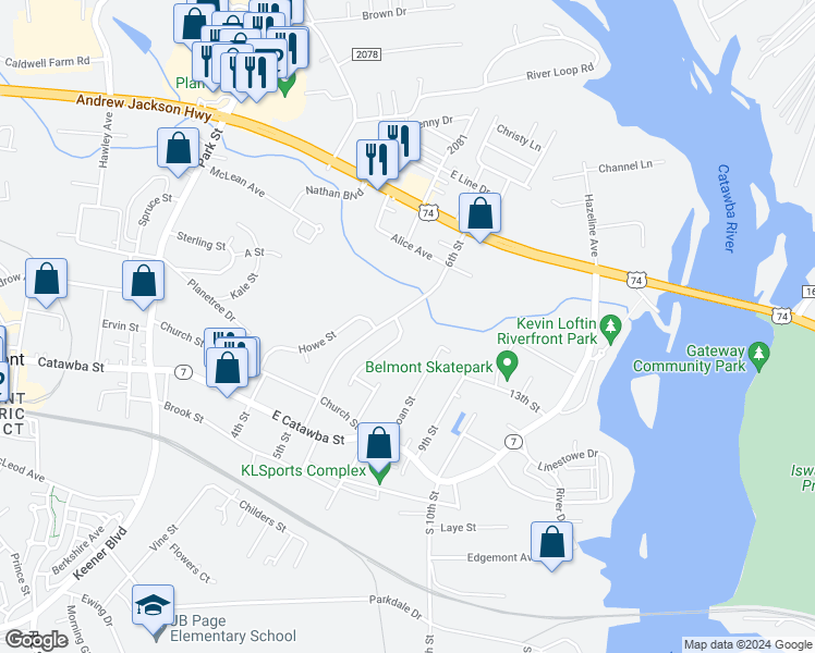 map of restaurants, bars, coffee shops, grocery stores, and more near 105 Pratt Street in Belmont