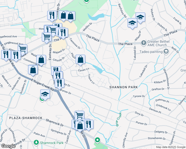 map of restaurants, bars, coffee shops, grocery stores, and more near 1006 Phil O'Neil Drive in Charlotte