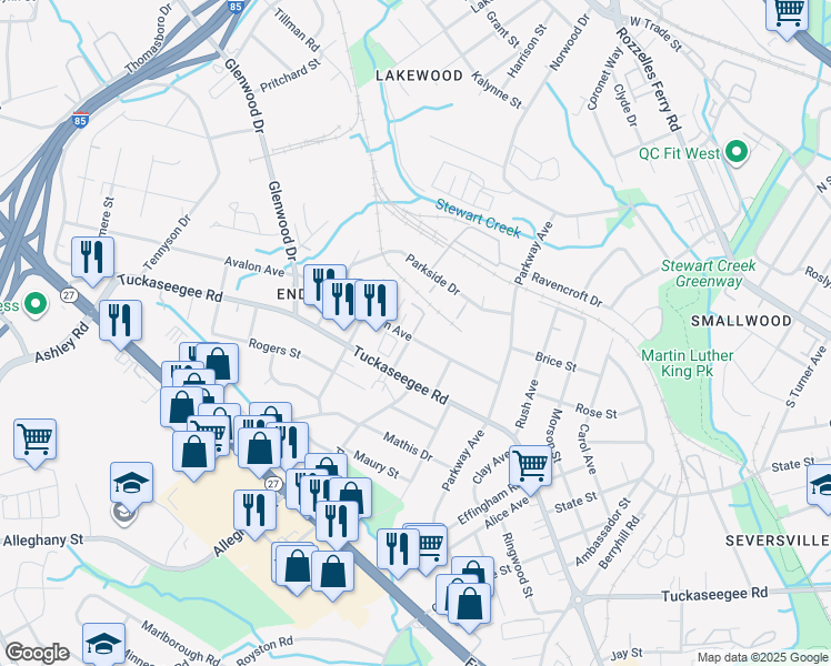 map of restaurants, bars, coffee shops, grocery stores, and more near 1026 Beaugard Drive in Charlotte