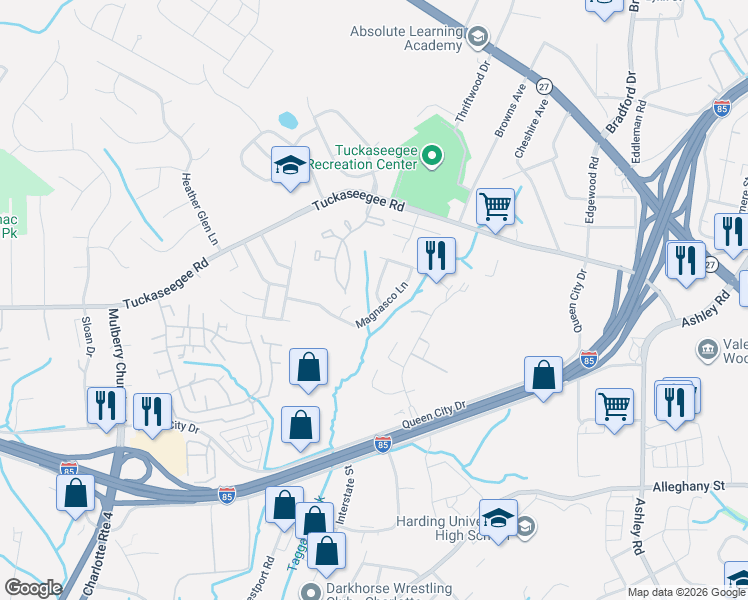 map of restaurants, bars, coffee shops, grocery stores, and more near 4724 Brewer Drive in Charlotte