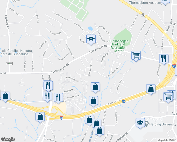 map of restaurants, bars, coffee shops, grocery stores, and more near 2825 Reid Meadows Drive in Charlotte