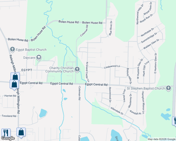 map of restaurants, bars, coffee shops, grocery stores, and more near 4510 Lindawood Lane in Memphis