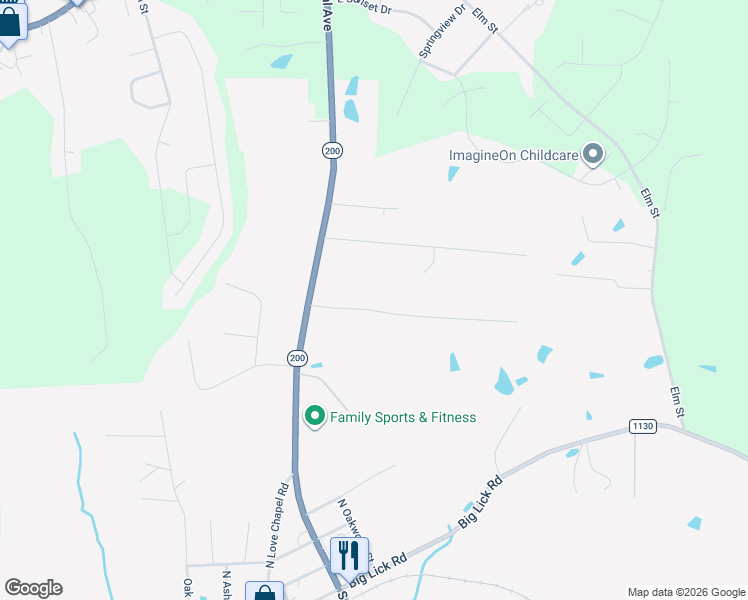 map of restaurants, bars, coffee shops, grocery stores, and more near 103 Berea Baptist Church Road in Stanfield