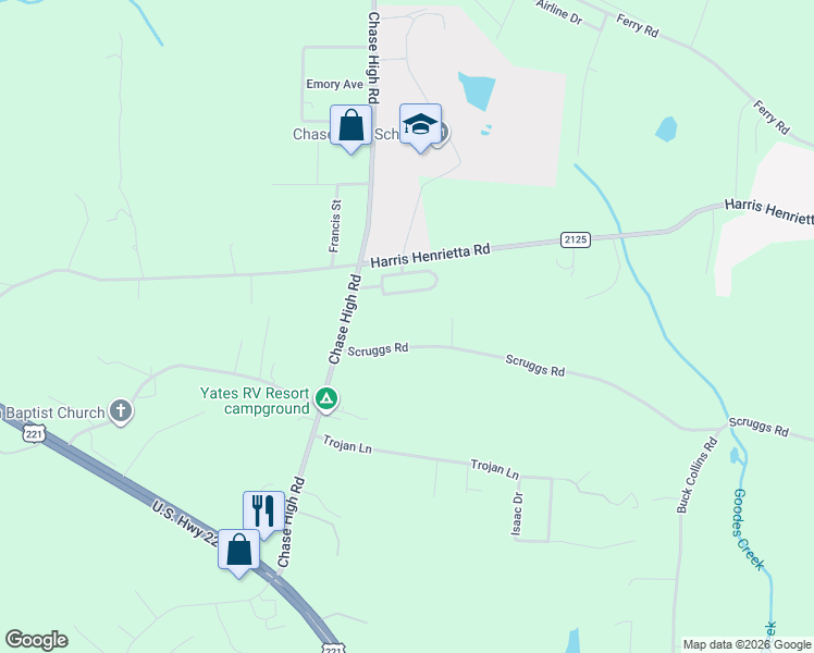 map of restaurants, bars, coffee shops, grocery stores, and more near 241 Scruggs Road in Forest City