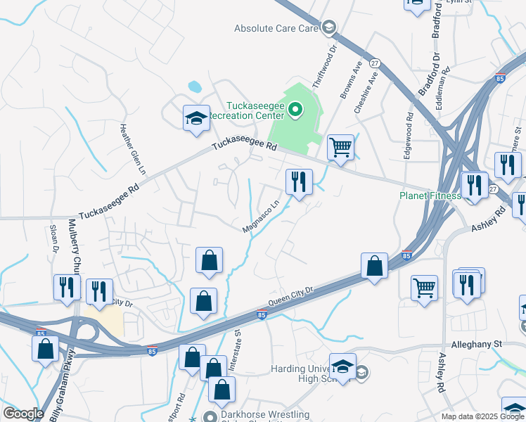 map of restaurants, bars, coffee shops, grocery stores, and more near 4848 Magnasco Lane in Charlotte