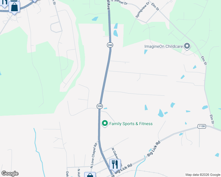 map of restaurants, bars, coffee shops, grocery stores, and more near 417 North Carolina 200 in Stanfield