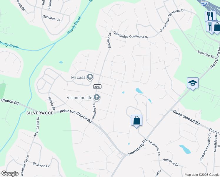 map of restaurants, bars, coffee shops, grocery stores, and more near 9207 Wardley Drive in Charlotte