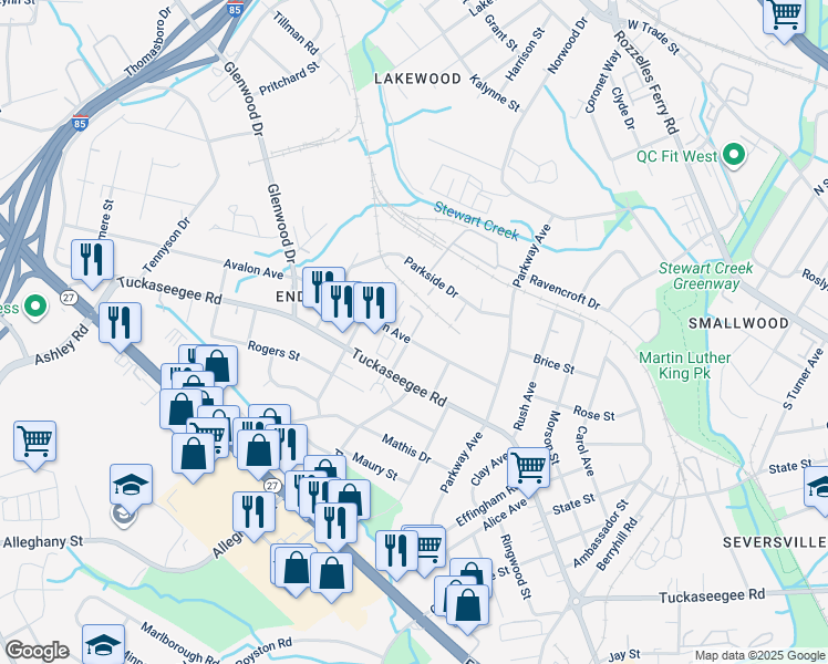 map of restaurants, bars, coffee shops, grocery stores, and more near 1026 Beaugard Drive in Charlotte