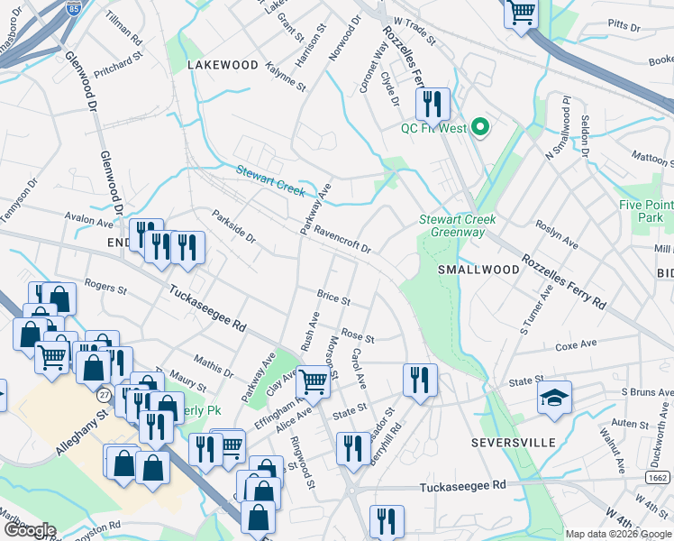 map of restaurants, bars, coffee shops, grocery stores, and more near in Charlotte