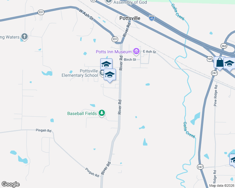 map of restaurants, bars, coffee shops, grocery stores, and more near 6850 River Road in Pottsville