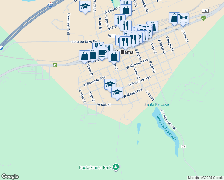 map of restaurants, bars, coffee shops, grocery stores, and more near 440 South 7th Street in Williams