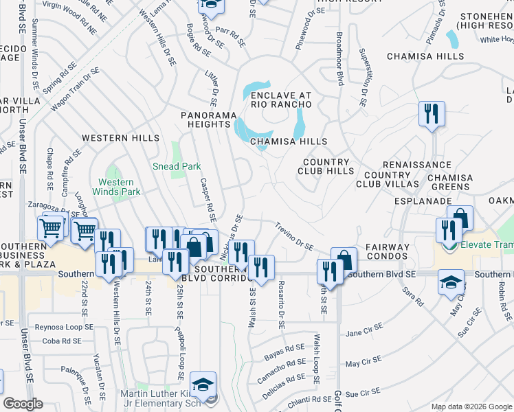 map of restaurants, bars, coffee shops, grocery stores, and more near 2768 Slice Court Southeast in Rio Rancho