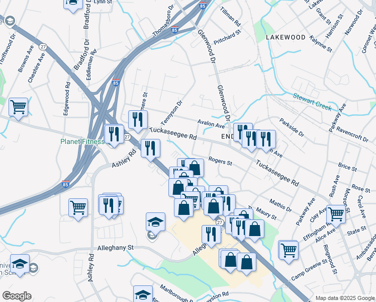 map of restaurants, bars, coffee shops, grocery stores, and more near 1218 Hazel Street in Charlotte