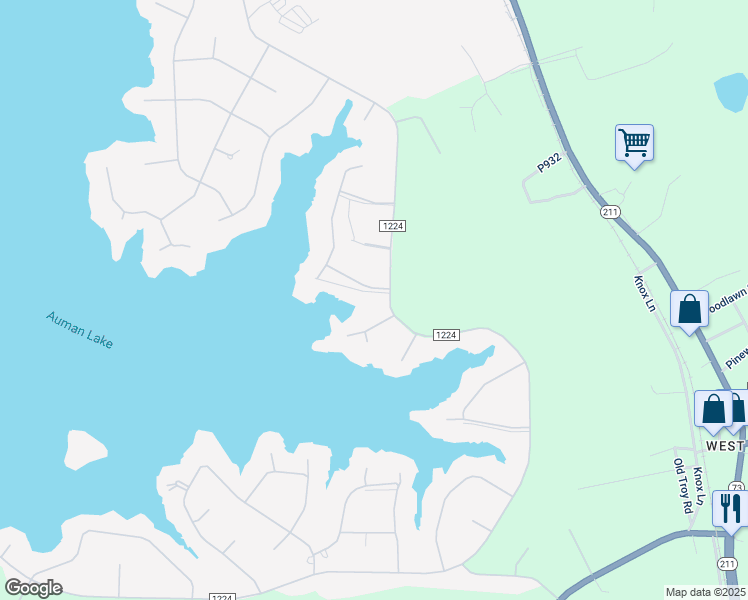 map of restaurants, bars, coffee shops, grocery stores, and more near 101 Glen Cove Lane in Seven Lakes