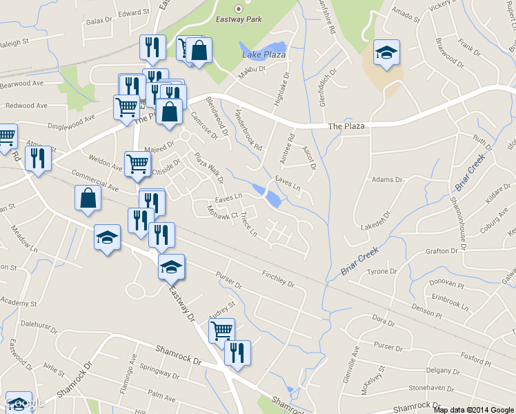 map of restaurants, bars, coffee shops, grocery stores, and more near 2012 Flushing Court in Charlotte