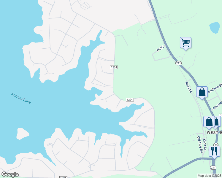map of restaurants, bars, coffee shops, grocery stores, and more near 95 Glen Cove Lane in Seven Lakes