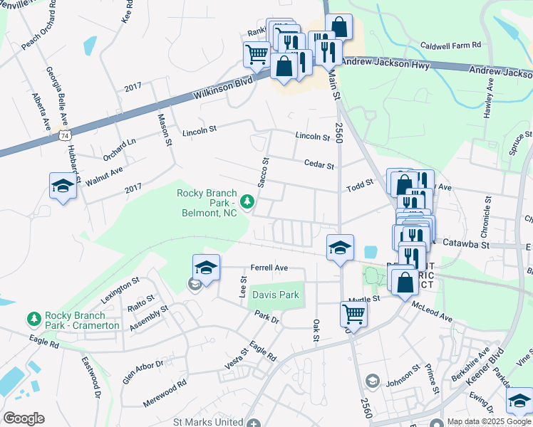 map of restaurants, bars, coffee shops, grocery stores, and more near 212 West Woodrow Avenue in Belmont