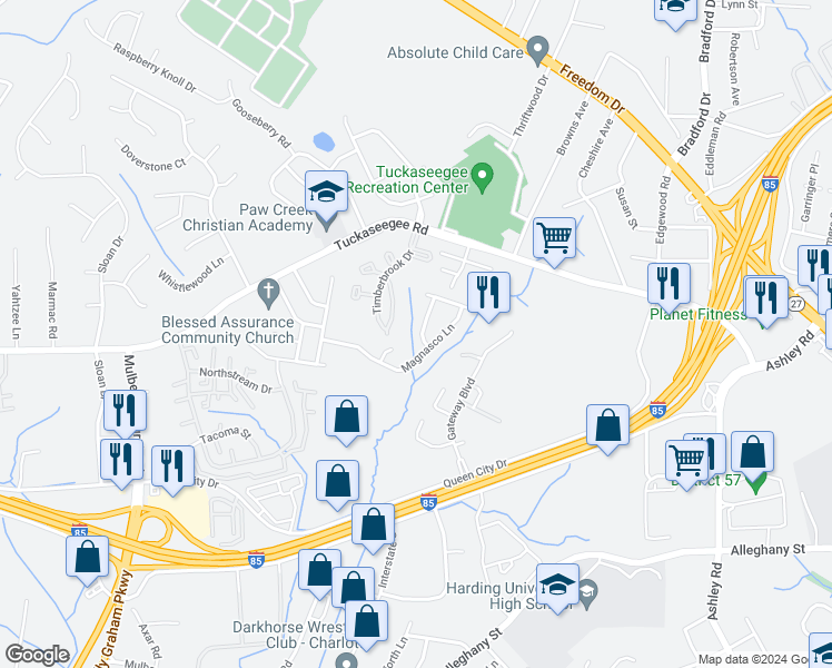 map of restaurants, bars, coffee shops, grocery stores, and more near 4740 Brewer Drive in Charlotte